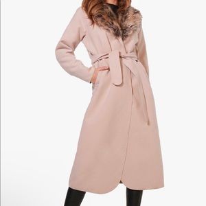 Boohoo Plus Nelly Faux Fur Collar Wrap Coat